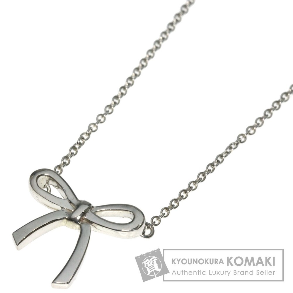 Tiffany Co bow ribbon necklace silver